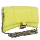 BALENCIAGA Chain Shoulder Bag Leather Croco Embossed Yellow Silver Auth ka5986M-1