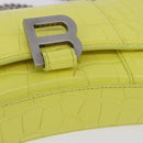 BALENCIAGA Chain Shoulder Bag Leather Croco Embossed Yellow Silver Auth ka5986M-10