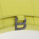 BALENCIAGA Chain Shoulder Bag Leather Croco Embossed Yellow Silver Auth ka5986M-15