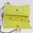 BALENCIAGA Chain Shoulder Bag Leather Croco Embossed Yellow Silver Auth ka5986M-16