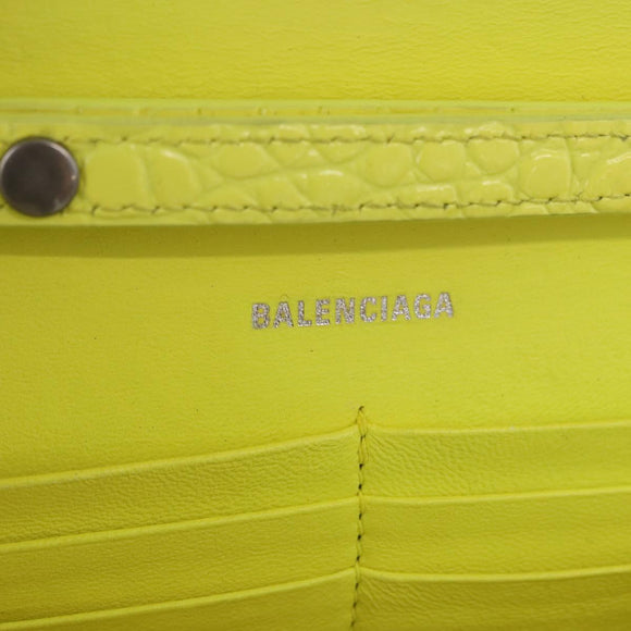 BALENCIAGA Chain Shoulder Bag Leather Croco Embossed Yellow Silver Auth ka5986M