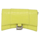 BALENCIAGA Chain Shoulder Bag Leather Croco Embossed Yellow Silver Auth ka5986M-2