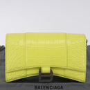 BALENCIAGA Chain Shoulder Bag Leather Croco Embossed Yellow Silver Auth ka5986M-25