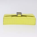 BALENCIAGA Chain Shoulder Bag Leather Croco Embossed Yellow Silver Auth ka5986M-9
