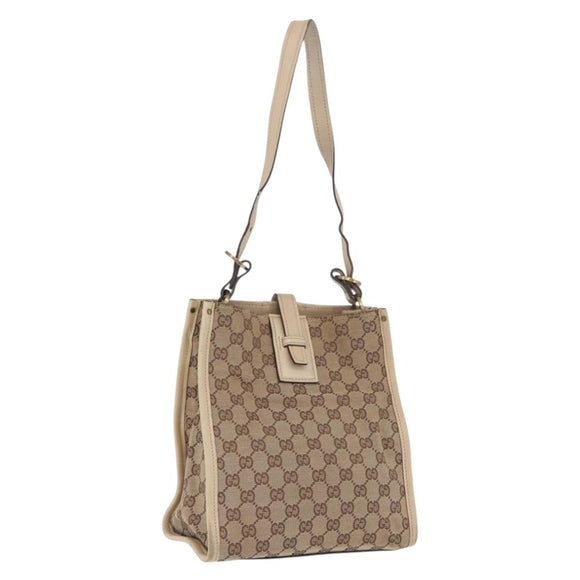 GUCCI GG Canvas Shoulder Bag Beige Gold 110292 Auth ka5987