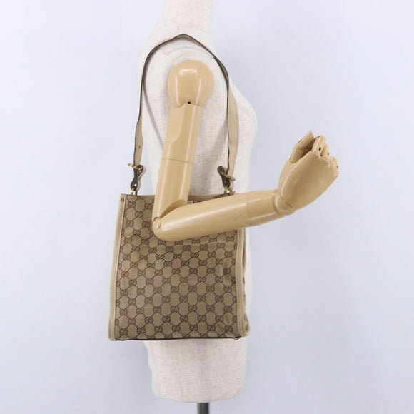GUCCI GG Canvas Shoulder Bag Beige Gold 110292 Auth ka5987