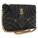 BURBERRY Chain Shoulder Bag Leather Black Gold Auth ka5988V-1