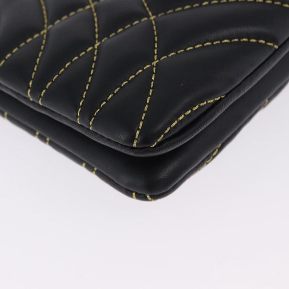 BURBERRY Chain Shoulder Bag Leather Black Gold Auth ka5988V