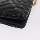 BURBERRY Chain Shoulder Bag Leather Black Gold Auth ka5988V-15