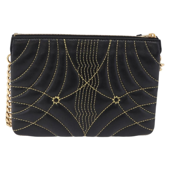 BURBERRY Chain Shoulder Bag Leather Black Gold Auth ka5988V