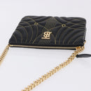 BURBERRY Chain Shoulder Bag Leather Black Gold Auth ka5988V-6