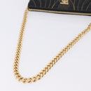 BURBERRY Chain Shoulder Bag Leather Black Gold Auth ka5988V-7