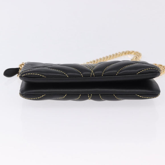 BURBERRY Chain Shoulder Bag Leather Black Gold Auth ka5988V