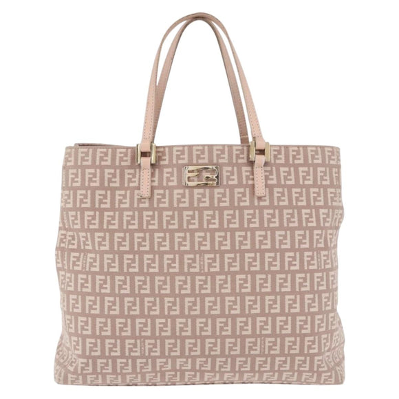 FENDI Zucchino Canvas Tote Bag Beige Gold Auth ka5989A