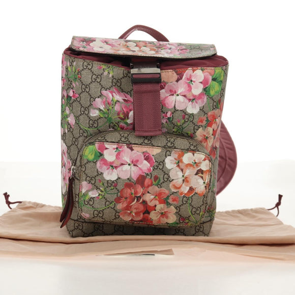 GUCCI GG Blooms GG Supreme Backpack PVC Beige Silver 410544 Auth ka598M
