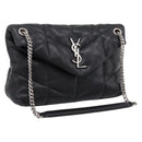 SAINT LAURENT Lulu Puffer Chain Shoulder Bag Leather Black Silver Auth ka5996SAM-1