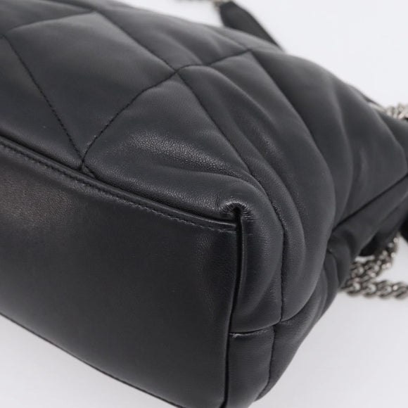 SAINT LAURENT Lulu Puffer Chain Shoulder Bag Leather Black Silver Auth ka5996SAM