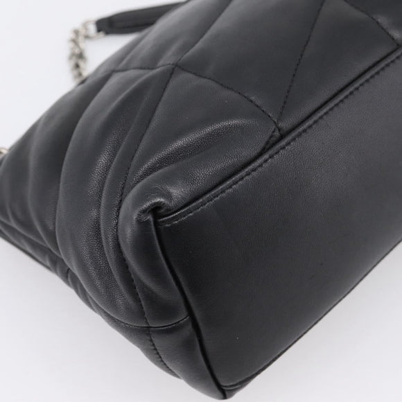 SAINT LAURENT Lulu Puffer Chain Shoulder Bag Leather Black Silver Auth ka5996SAM