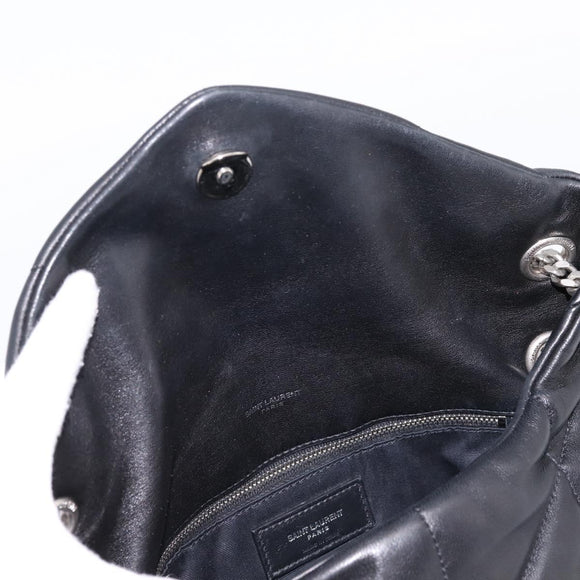 SAINT LAURENT Lulu Puffer Chain Shoulder Bag Leather Black Silver Auth ka5996SAM