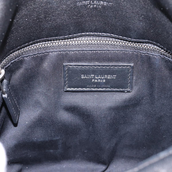 SAINT LAURENT Lulu Puffer Chain Shoulder Bag Leather Black Silver Auth ka5996SAM