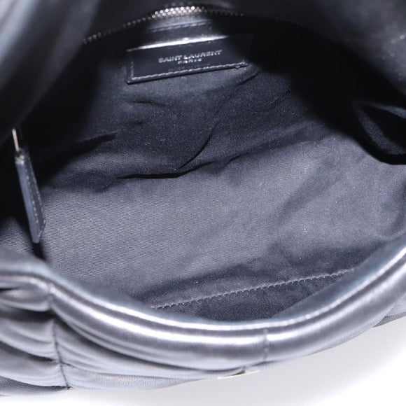 SAINT LAURENT Lulu Puffer Chain Shoulder Bag Leather Black Silver Auth ka5996SAM