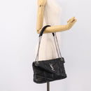 SAINT LAURENT Lulu Puffer Chain Shoulder Bag Leather Black Silver Auth ka5996SAM-23