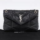 SAINT LAURENT Lulu Puffer Chain Shoulder Bag Leather Black Silver Auth ka5996SAM-12