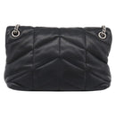 SAINT LAURENT Lulu Puffer Chain Shoulder Bag Leather Black Silver Auth ka5996SAM-2