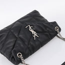 SAINT LAURENT Lulu Puffer Chain Shoulder Bag Leather Black Silver Auth ka5996SAM-6