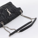 SAINT LAURENT Lulu Puffer Chain Shoulder Bag Leather Black Silver Auth ka5996SAM-7