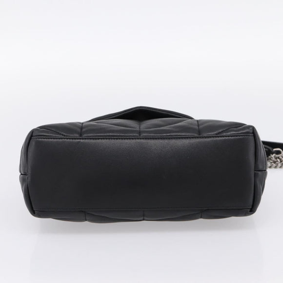 SAINT LAURENT Lulu Puffer Chain Shoulder Bag Leather Black Silver Auth ka5996SAM