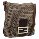FENDI Zucchino Canvas Mamma Baguette Shoulder Bag Beige Gold Auth ka5997A-1