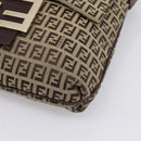 FENDI Zucchino Canvas Mamma Baguette Shoulder Bag Beige Gold Auth ka5997A-10