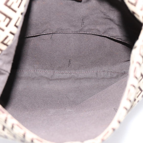 FENDI Zucchino Canvas Mamma Baguette Shoulder Bag Beige Gold Auth ka5997A