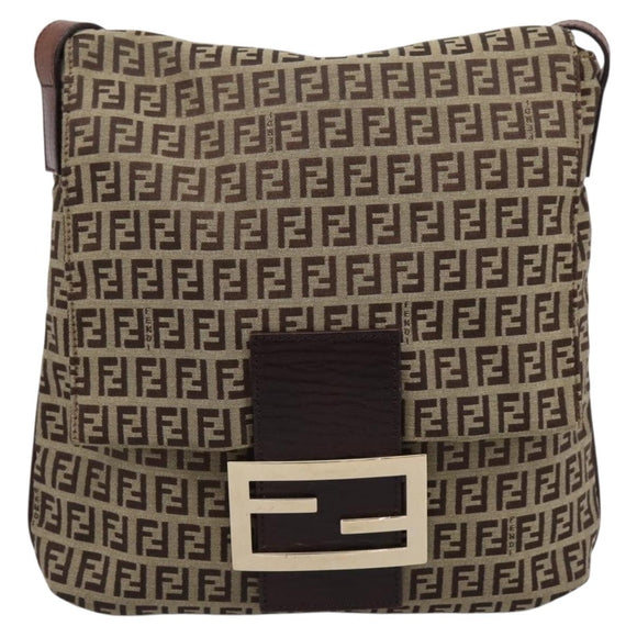 FENDI Zucchino Canvas Mamma Baguette Shoulder Bag Beige Gold Auth ka5997A
