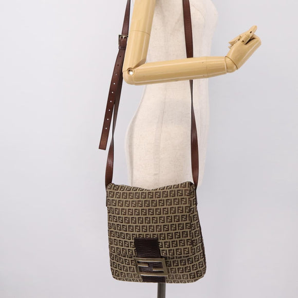 FENDI Zucchino Canvas Mamma Baguette Shoulder Bag Beige Gold Auth ka5997A