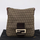FENDI Zucchino Canvas Mamma Baguette Shoulder Bag Beige Gold Auth ka5997A-22