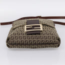 FENDI Zucchino Canvas Mamma Baguette Shoulder Bag Beige Gold Auth ka5997A-9