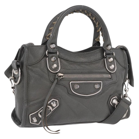 BALENCIAGA Classic Metal Edge City Bag Leather 2way Gray 390160 Auth ka5998SAM