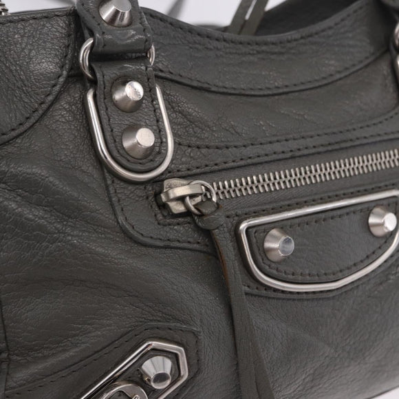 BALENCIAGA Classic Metal Edge City Bag Leather 2way Gray 390160 Auth ka5998SAM