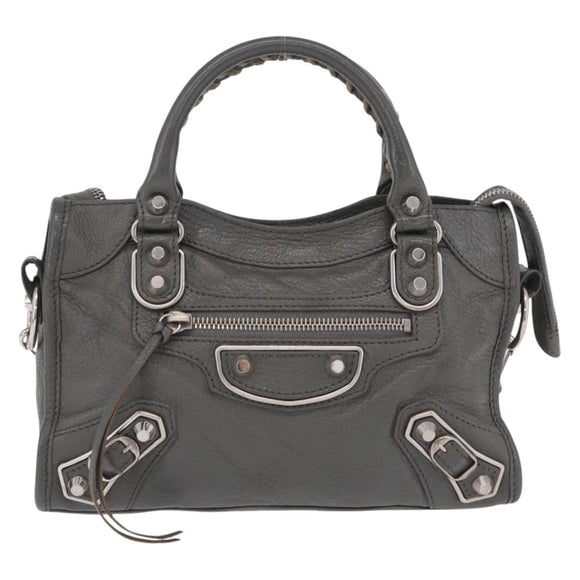 BALENCIAGA Classic Metal Edge City Bag Leather 2way Gray 390160 Auth ka5998SAM