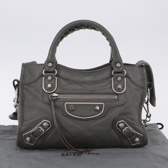 BALENCIAGA Classic Metal Edge City Bag Leather 2way Gray 390160 Auth ka5998SAM