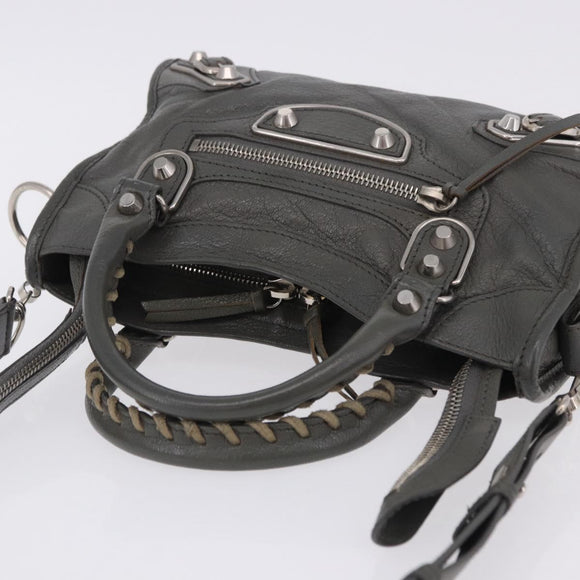 BALENCIAGA Classic Metal Edge City Bag Leather 2way Gray 390160 Auth ka5998SAM