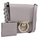 Salvatore Ferragamo Gancini Shoulder Bag Leather Gray Gold Auth ka6000V-1