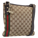 GUCCI GG Canvas Web Sherry Line Shoulder Bag Beige Gold 144388 Auth ka6002-1