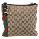 GUCCI GG Canvas Web Sherry Line Shoulder Bag Beige Gold 144388 Auth ka6002-13