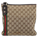 GUCCI GG Canvas Web Sherry Line Shoulder Bag Beige Gold 144388 Auth ka6002-2