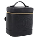 CHANEL COCO Mark Vanity Hand Bag Caviar Skin Black Gold CC Auth ka6003-1