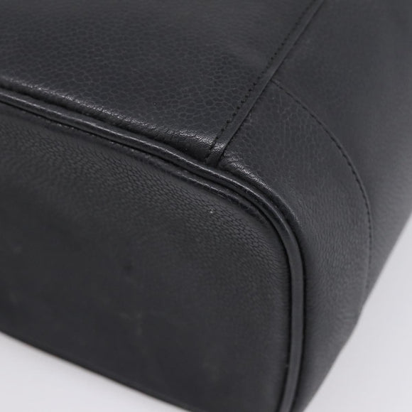 CHANEL COCO Mark Vanity Hand Bag Caviar Skin Black Gold CC Auth ka6003