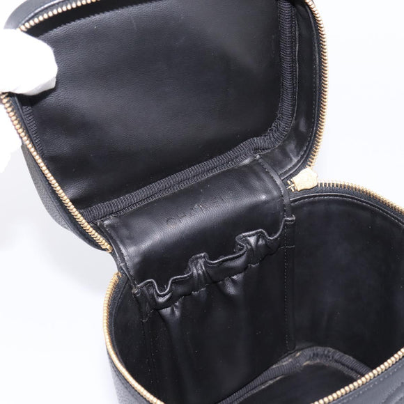 CHANEL COCO Mark Vanity Hand Bag Caviar Skin Black Gold CC Auth ka6003